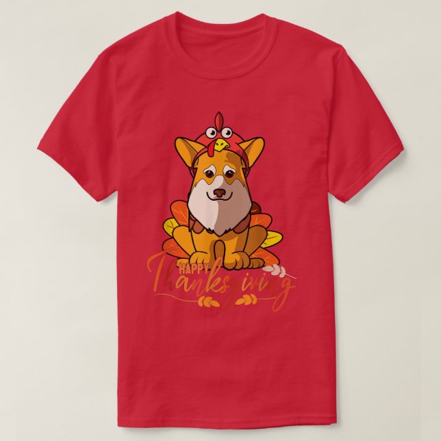 Pembroke Corgi Dog Greets Happy Thanksgiving  T-Shirt (Design Front)