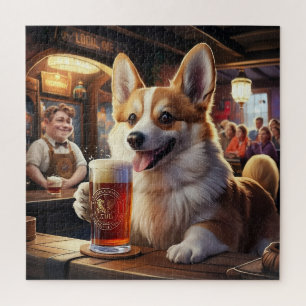 Pembroke Corgi Drinking a Beer at the Pub Jigsaw Puzzle