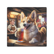 Pembroke Corgi Drinking a Beer at the Pub