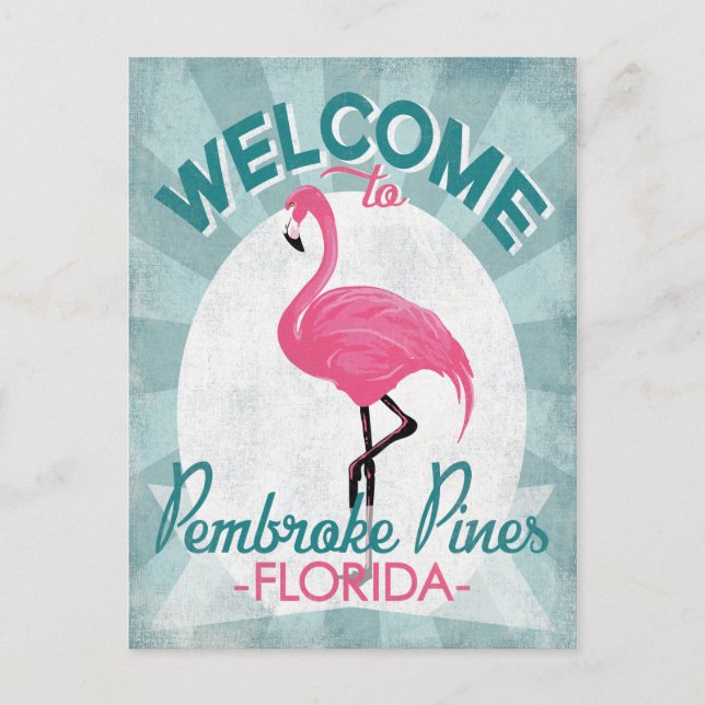 Pembroke Pines Florida Pink Flamingo Retro Postcard (Front)