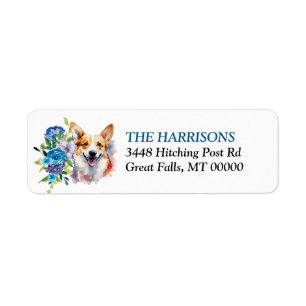 Pembroke Welsh Cardigan Blue Floral Return Address Label