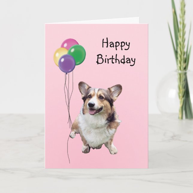 Pembroke Welsh Corgi, Birthday Balloons Card (Front)