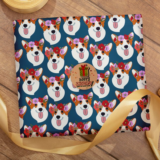 Pembroke Welsh Corgi Blue Cartoon  Wrapping Paper (Creator Uploaded)