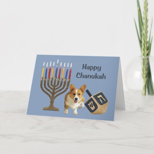 Pembroke Welsh Corgi Chanukah Card Menorah Dreidel