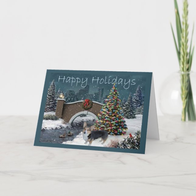 Pembroke Welsh Corgi Christmas Card Evening (Front)