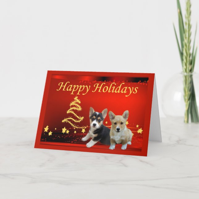 Pembroke Welsh Corgi Christmas Card Stars (Front)