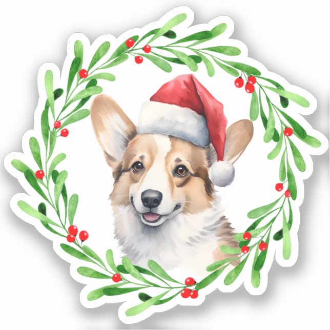 Pembroke Welsh Corgi Christmas Dog Puppy Vinyl Sticker (Front)