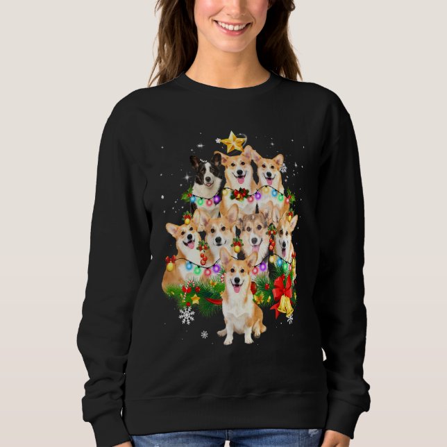 Pembroke Welsh Corgi Christmas Dog Tree Lights Paj Sweatshirt (Front)
