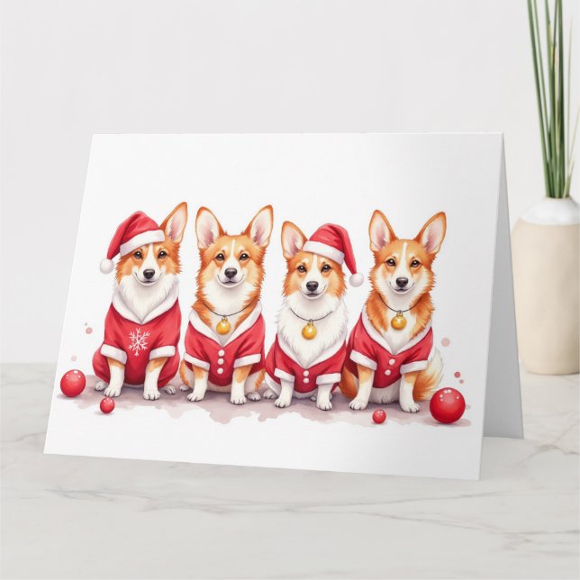 Pembroke Welsh Corgi Christmas Dress Santa Hat Card (Front)