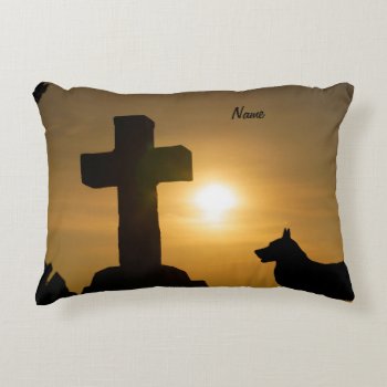 Pembroke Welsh Corgi Cross Sunset Accent Pillow by Paws_At_Peace at Zazzle