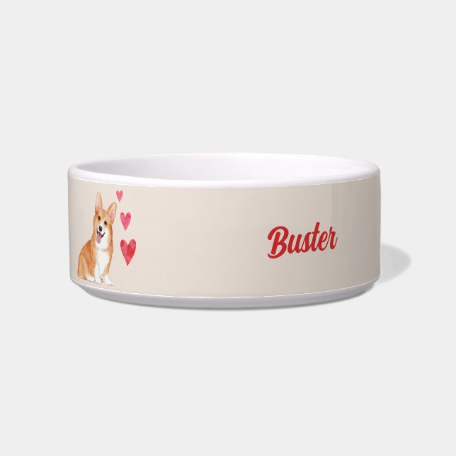 Pembroke Welsh Corgi Customizable Pet Name Bowl (Left)