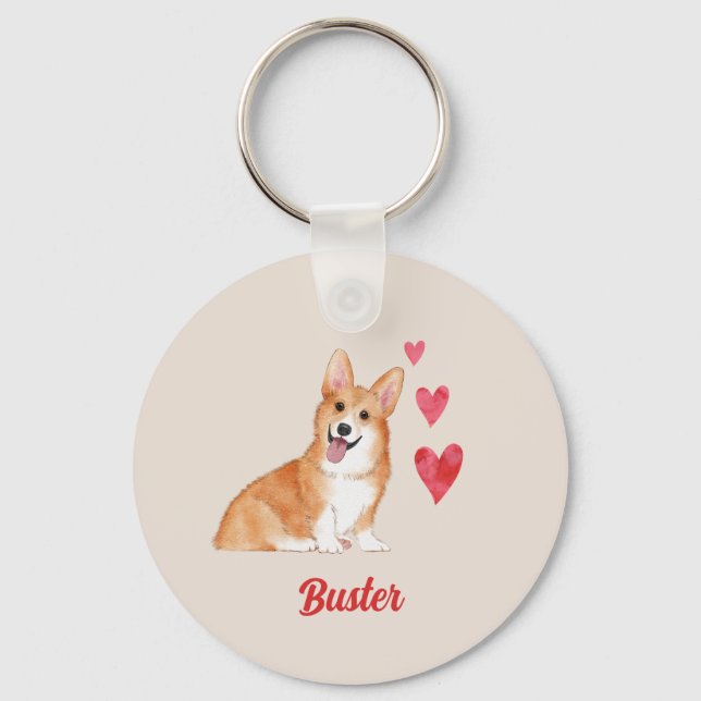 Pembroke Welsh Corgi Customizable Pet Name Keychain (Front)