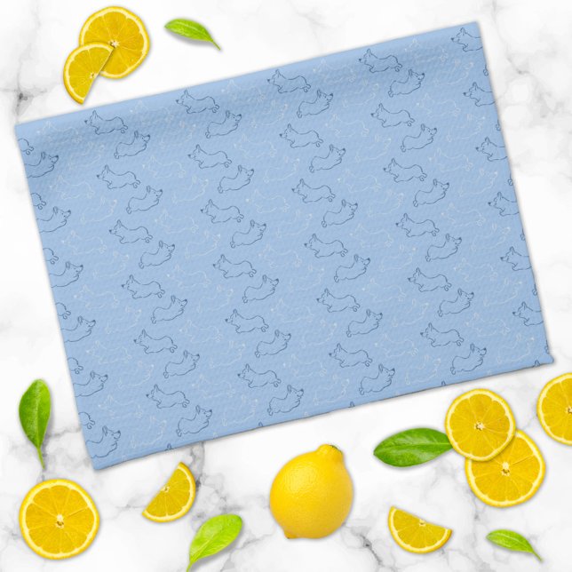 Pembroke Welsh Corgi Cute Pattern Blue  Kitchen Towel (Creator Uploaded)