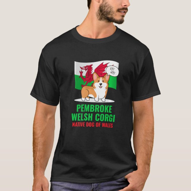 Pembroke Welsh Corgi Dog Barking Wales Flag T-Shirt (Front)