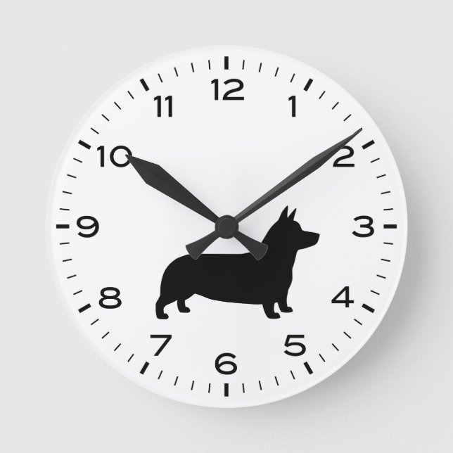 Pembroke Welsh Corgi Dog Breed Silhouette Round Clock (Front)