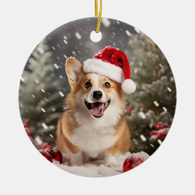 Pembroke Welsh Corgi Dog Christmas Keepsake Ceramic Ornament (Front)