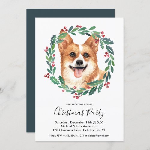 Pembroke Welsh Corgi Dog Elegant Christmas Party Invitation