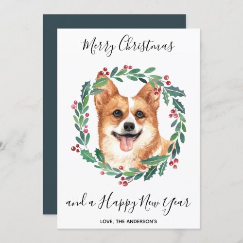 Pembroke Welsh Corgi Dog Elegant Merry Christmas Holiday Card