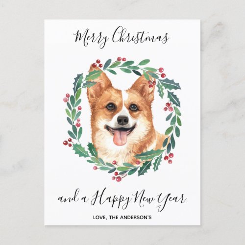 Pembroke Welsh Corgi Dog Elegant Merry Christmas Holiday Postcard