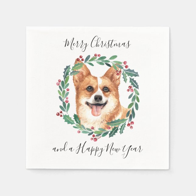 Pembroke Welsh Corgi Dog Elegant Merry Christmas Napkins (Front)