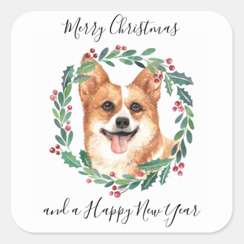 Pembroke Welsh Corgi Dog Elegant Merry Christmas Square Sticker