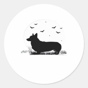 Pembroke Welsh Corgi Dog � Halloween Moon Silhouet Classic Round Sticker