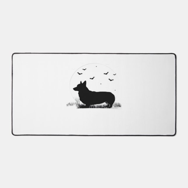 Pembroke Welsh Corgi Dog – Halloween Moon Silhouet Desk Mat (Front)