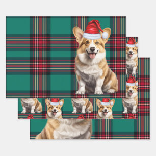 Pembroke Welsh Corgi Dog Holiday Plaid Christmas Wrapping Paper Sheets
