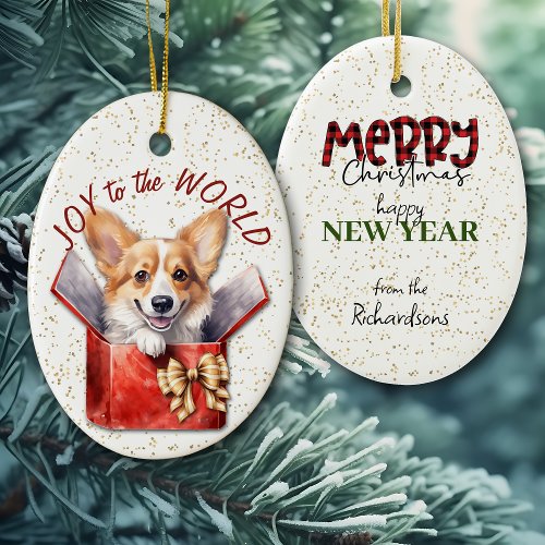 Pembroke Welsh Corgi Dog Joy to the World Holiday Ceramic Ornament