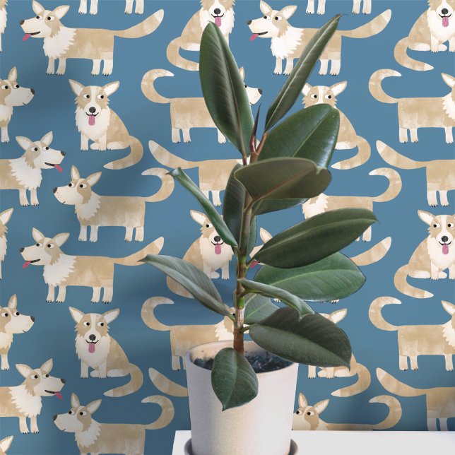 Pembroke Welsh Corgi Dog Pattern Wallpaper (Pembroke Welsh Corgi dog fun peel and stick wallpaper for animal and pet lovers)