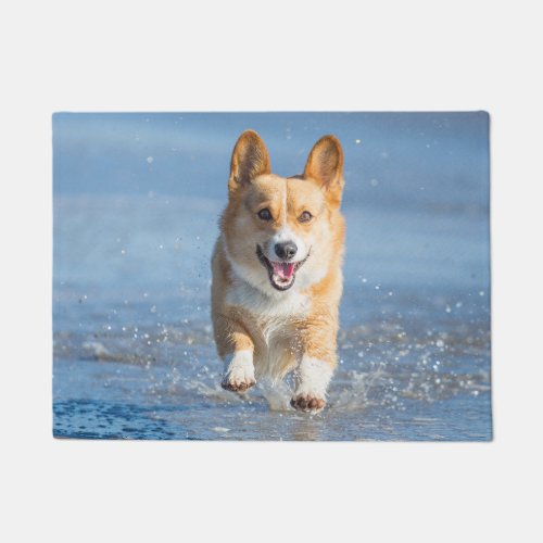 Pembroke Welsh Corgi Dog Running On The Beach Doormat