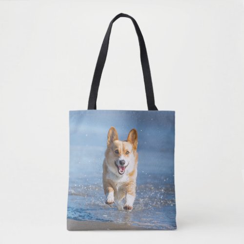 Pembroke Welsh Corgi Dog Running On The Beach Tote Bag