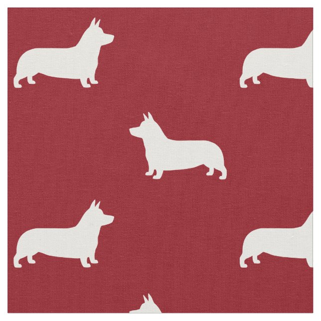 Pembroke Welsh Corgi Dog Silhouettes Pattern Fabric (Close Up)