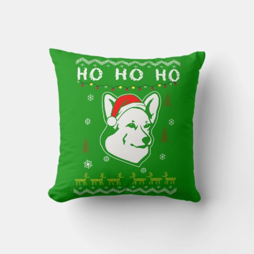 Pembroke Welsh Corgi Dog Ugly Christmas Ho Ho Ho Throw Pillow