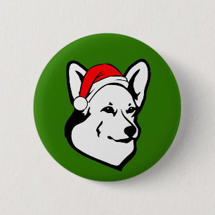 Pembroke welsh Corgi Dog with Christmas Santa Hat Button