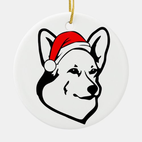 Pembroke welsh Corgi Dog with Christmas Santa Hat Ceramic Ornament