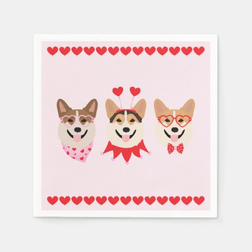 Pembroke Welsh Corgi Dogs Valentines Napkins