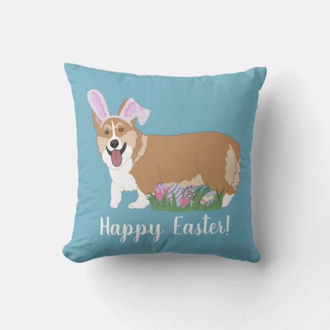 Pembroke Welsh Corgi Easter Throw Pillow (Front)
