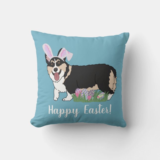Pembroke Welsh Corgi Easter Throw Pillow (Front)
