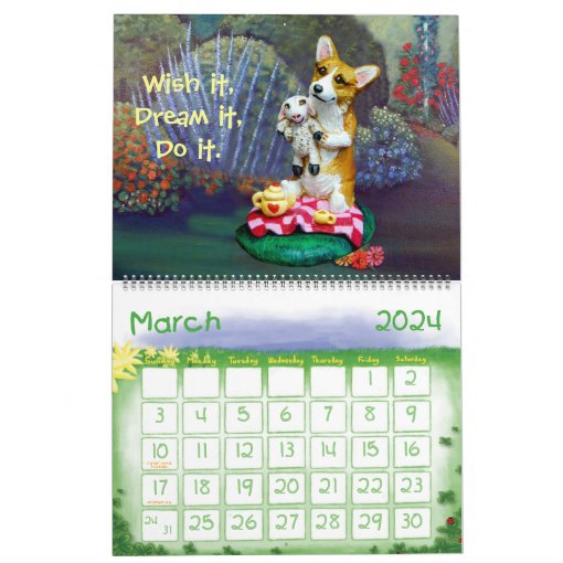 Pembroke Welsh Corgi Folk Art Calendar | Zazzle