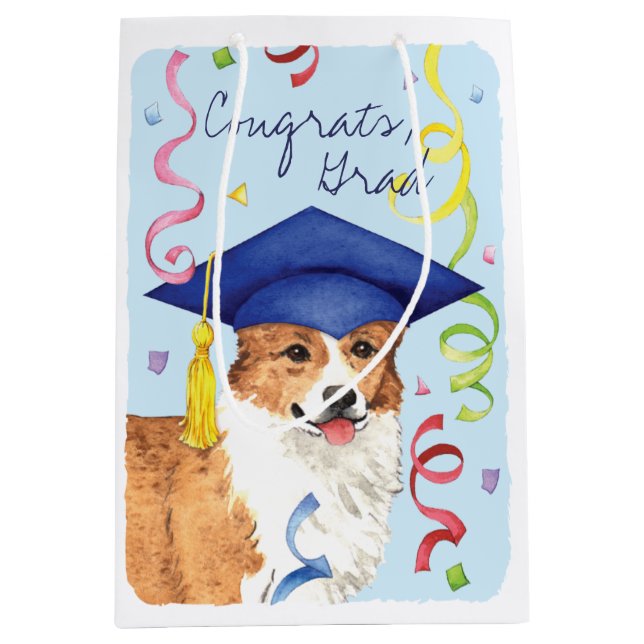 Pembroke Welsh Corgi Graduate Medium Gift Bag (Front)