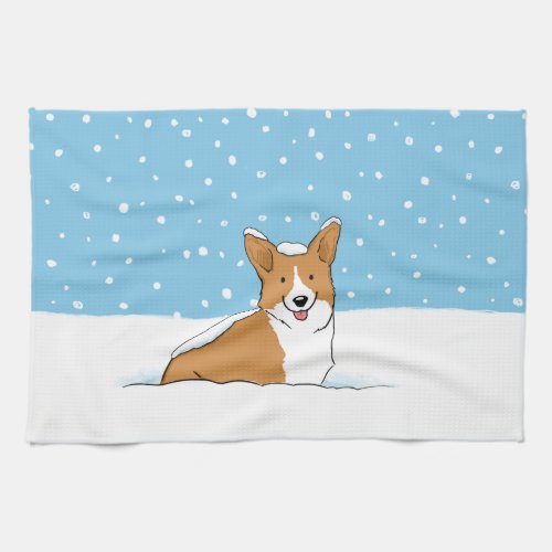 Pembroke Welsh Corgi  Happy Holiday Snow Dog Kitchen Towel