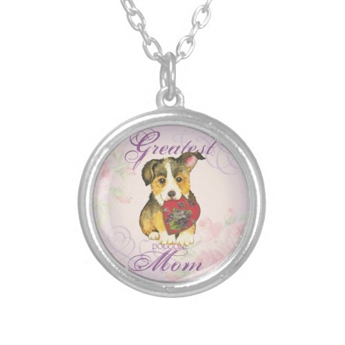 Pembroke Welsh Corgi Heart Mom Silver Plated Necklace