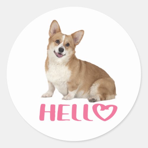 Pembroke Welsh Corgi Hello Puppy Dog Cartoon Classic Round Sticker