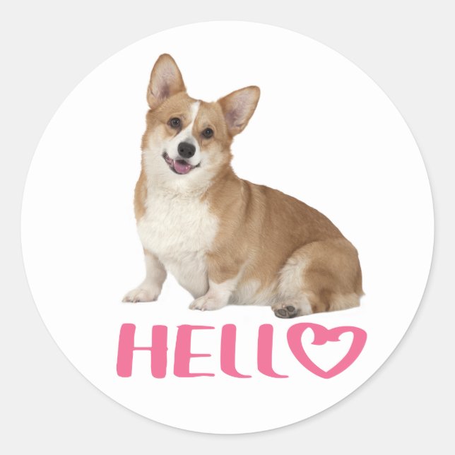 Pembroke Welsh Corgi Hello Puppy Dog Cartoon Classic Round Sticker (Front)