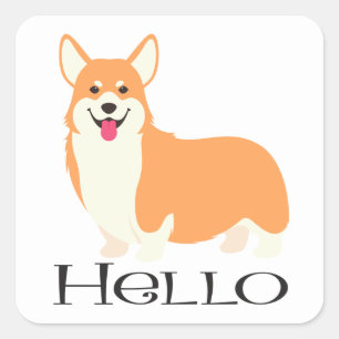 Pembroke Welsh Corgi Hello Puppy Dog Cartoon Square Sticker