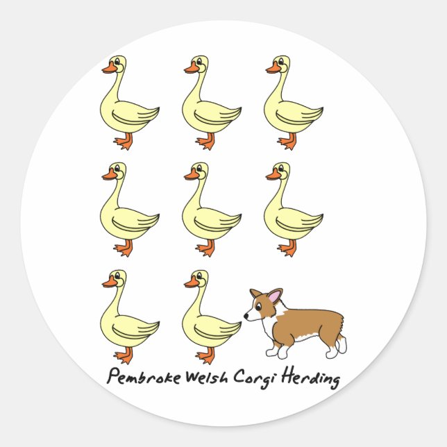 Pembroke Welsh Corgi Herding Ducks Classic Round Sticker (Front)