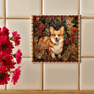 Pembroke Welsh Corgi in a Victorian Flower Garden Ceramic Tile