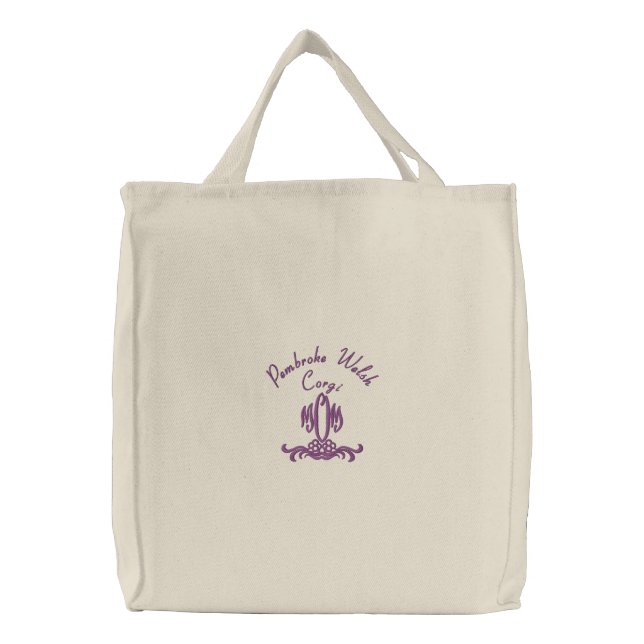 Pembroke Welsh Corgi, MOM Embroidered Tote Bag (Front)