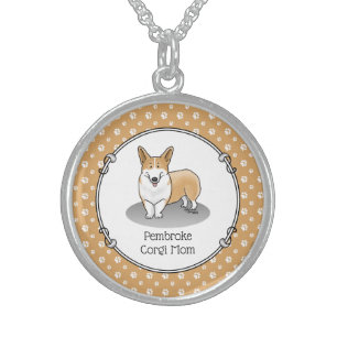 Pembroke Welsh Corgi Mom (red 1) Dog Mom Cute Sterling Silver Necklace